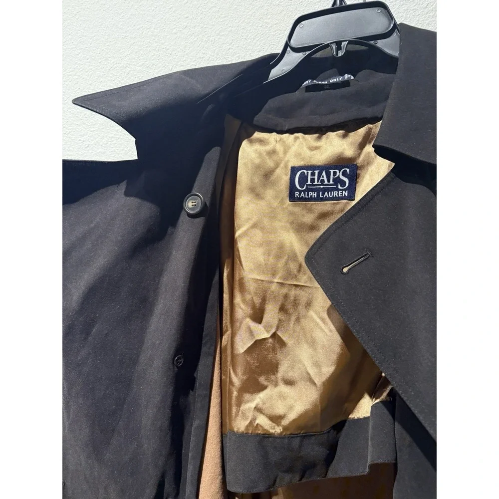 Vintage 90s Chaps Ralph Lauren Mens 44L Microfiber Belted Trench‎ Coat Jacket